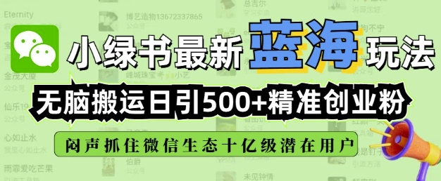 小绿书自动引流 日增500精准粉 微信创业新风口-九零创业网