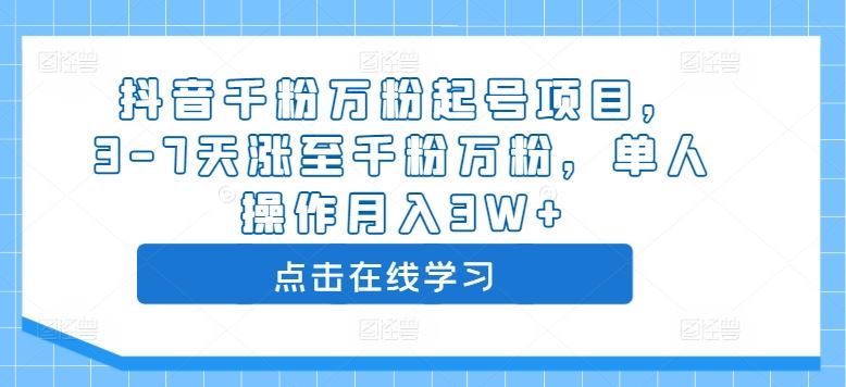 抖音3 7天千粉万粉 月入3W+ 单人操作秘籍-九零创业网