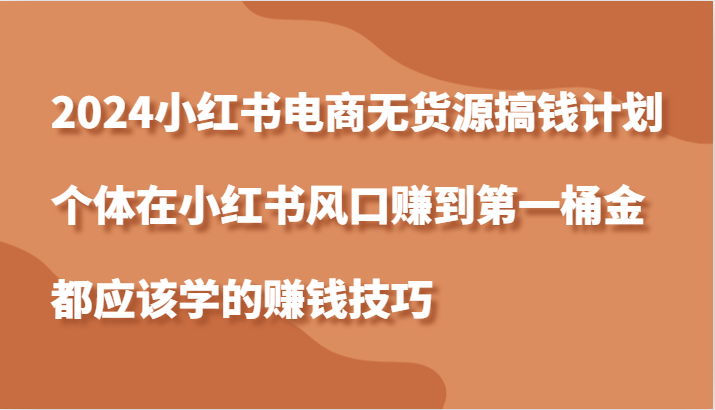 小红书无货源电商 风口掘金秘籍速学