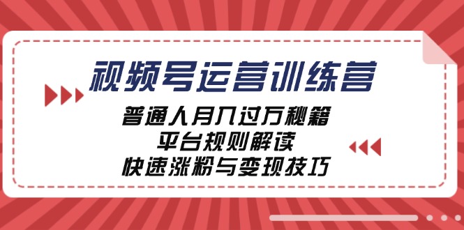 视频号训练营 揭秘月入过万 涨粉变现攻略-九零创业网