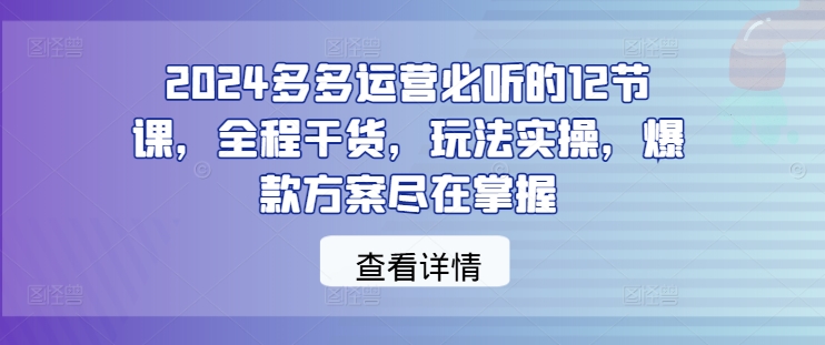 2024多多运营精华课 实操干货 爆款策略一网打尽