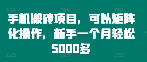 手机搬砖新矩阵 小白月入5000+速成攻略