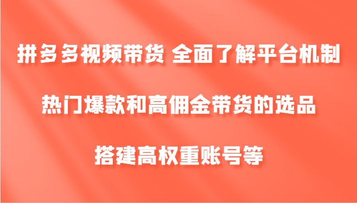 拼多多视频带货攻略 热门爆款选品与权重账号搭建技巧