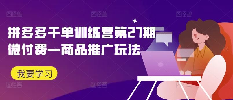 拼多多千单训练营第27期 微付费商品推广秘籍大公开-九零创业网