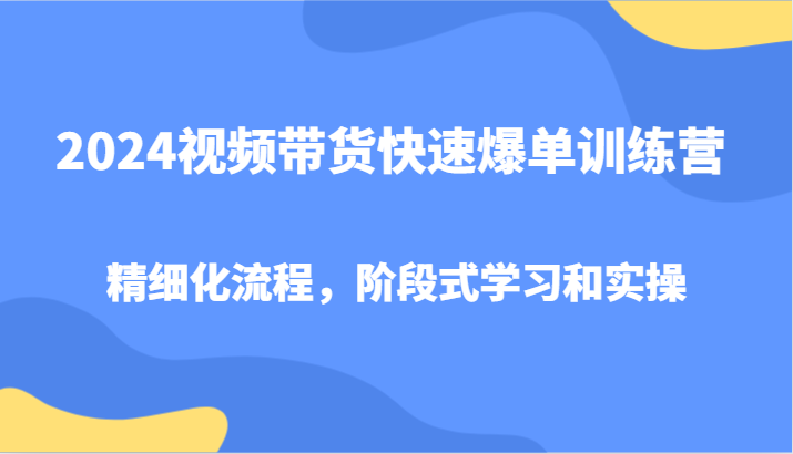 2024视频带货训练营 精细化流程 实操速成爆单-九零创业网