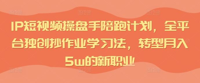 短视频IP操盘手陪跑 抄作业学法 月入5万新职业速成