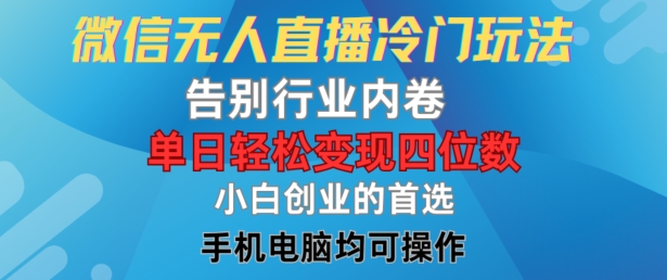 微信冷门无人直播 小白创业新捷径 日入四千不是梦