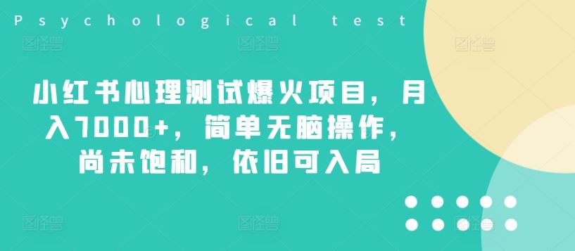 小红书心理测试新风口 月赚7000+ 轻松上手 市场待爆