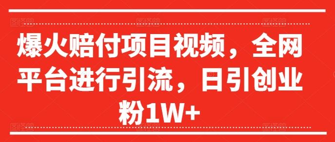 全网爆火赔付项目 日吸创业粉1W+ 揭秘引流秘籍