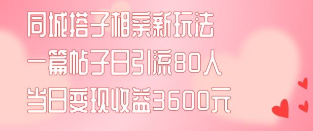 同城搭子相亲新玩法 一天引流80人 轻松变现3600元