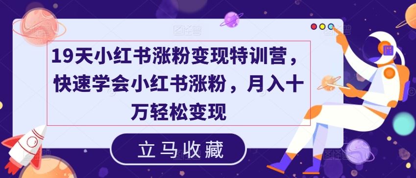 19天小红书涨粉特训 月入十万变现攻略速成