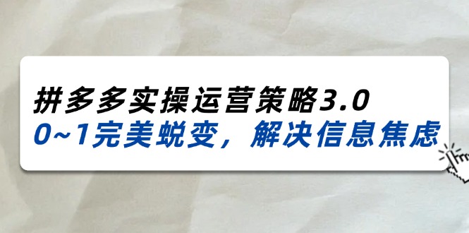 拼多多运营策略3.0 从0到1蜕变 38节课解焦虑