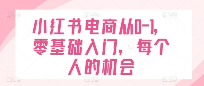 从零开始 小红书电商新机遇 你的电商梦启航