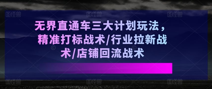 无界直通车三剑客 精准引流 行业拓新 店铺回血策略-九零创业网