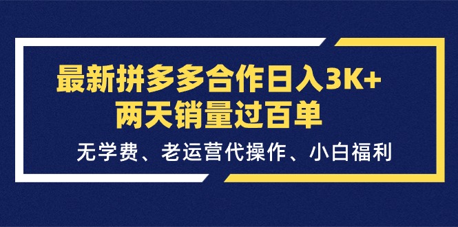 拼多多合作日 小白轻松日入3K 两天百单 免费老运营手把手教学-九零创业网