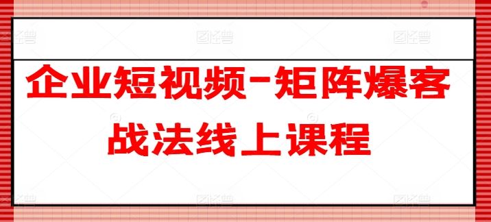 短视频矩阵爆客战法 企业增长秘籍速成课