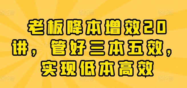 老板高效降本攻略 三本五效 低耗能赢未来