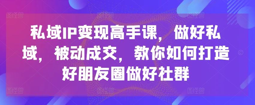 私域变现秘籍 朋友圈社群高手课 轻松被动成交-九零创业网