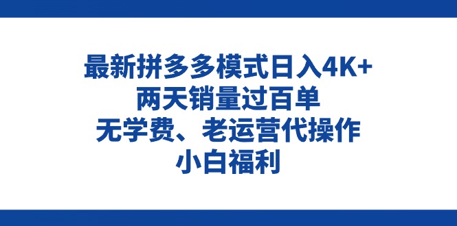 拼多多新玩法 小白轻松日入4K 两天百单 免费教学-九零创业网