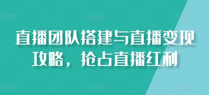 直播团队速建 变现攻略解锁 抢占直播红利-九零创业网