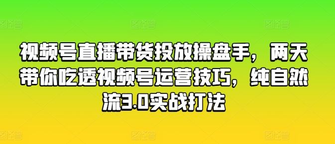两天速成视频号带货高手 掌握纯自然流3.0直播策略-九零创业网