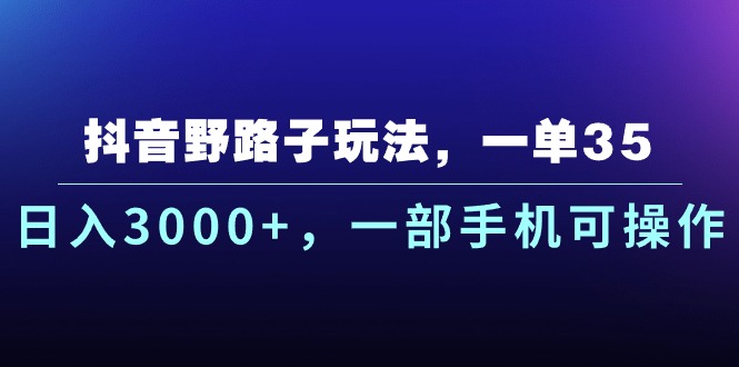 抖音野路子玩法 一单35赚3000+ 手机轻松日入-九零创业网