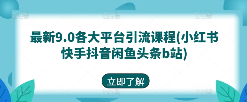 9.0时代全平台引流秘籍 小红书 快手 抖音 闲鱼 头条 B站一网打尽
