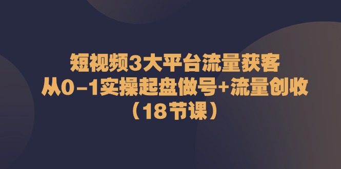 短视频流量变现攻略 3大平台起盘秘籍 18节课教你从0到1-九零创业网