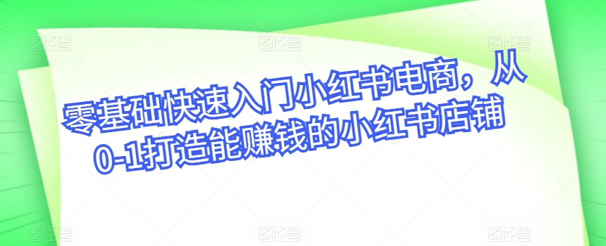 零基础速成小红书电商 打造盈利店铺攻略