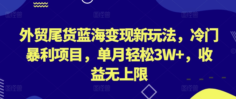 外贸尾货新商机 冷门高收益 月入3W+无上限-九零创业网