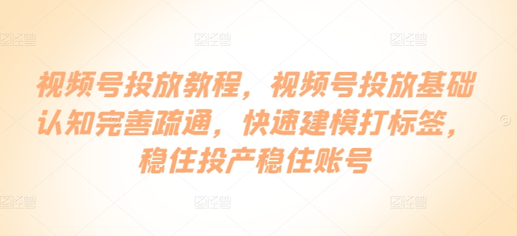 视频号投放攻略 标签精准 稳投稳赚 账号起飞-九零创业网