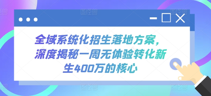 全域招生方案一周转化400万 揭秘高效招生秘诀