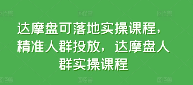 达摩盘实操课程 精准投放 人群策略解析
