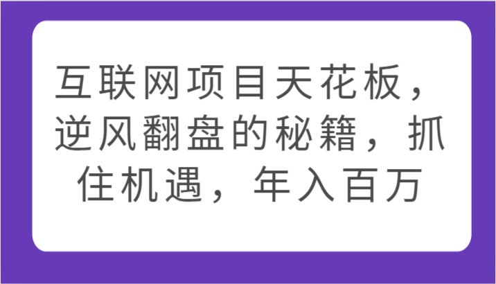逆境翻盘 互联网项目突破百万 抓住风口新机遇