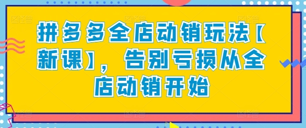 拼多多全店动销新课 告别亏损 赢在动销起点-九零创业网