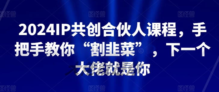 2024IP合伙人速成课 手把手教你成为割韭菜高手-九零创业网