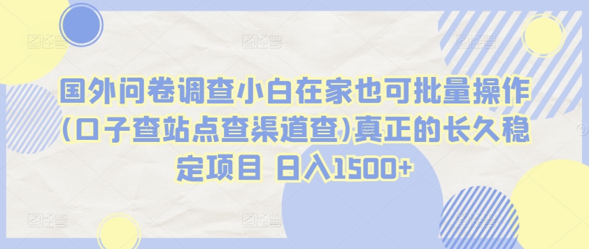 国外问卷调查 小白批量操作 稳定日入1500+新机遇-九零创业网