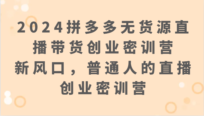 2024拼多多直播带货新风口 创业密训营 普通人崛起之路-九零创业网