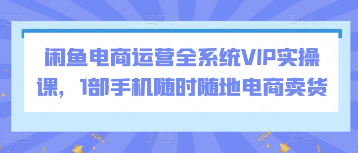 一机在手 闲鱼VIP电商全攻略 随时随地轻松卖货-九零创业网
