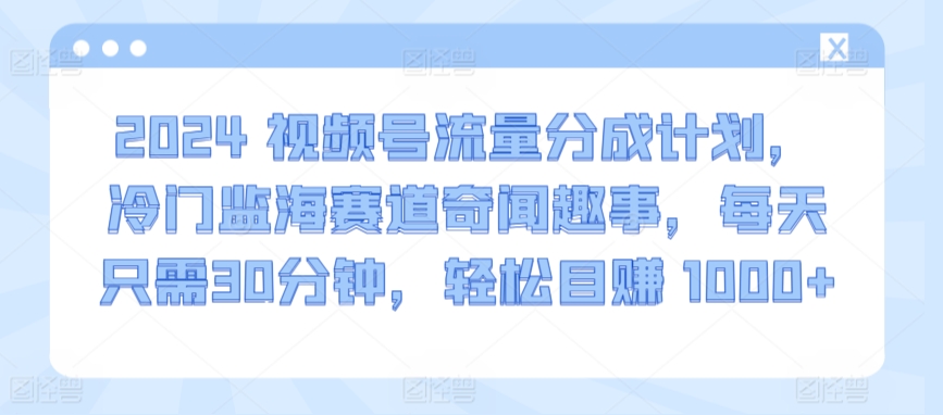 2024视频号流量分成 冷门监海趣事 30分钟轻松月入过千-九零创业网