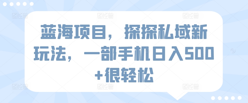蓝海私域新攻略 手机日赚500+ 轻松玩转-九零创业网
