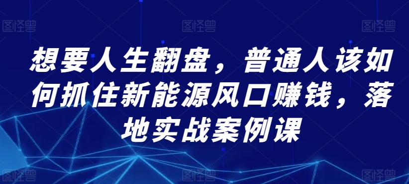 新能源风口翻盘指南 普通人实战赚钱秘籍