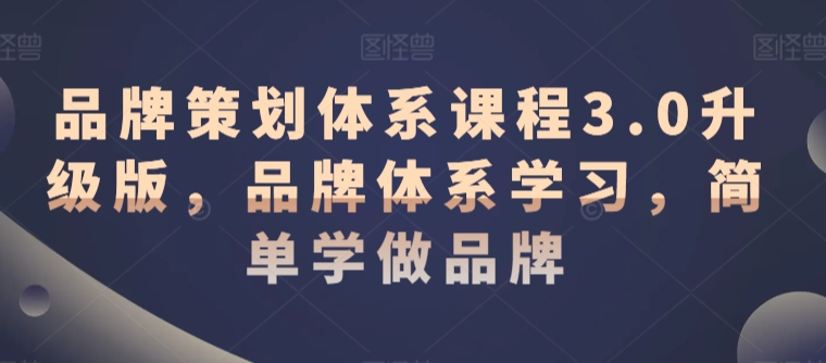 品牌策划体系3.0升级 轻松掌握品牌构建之道-九零创业网
