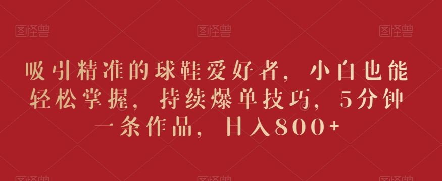 小白速成 5分钟球鞋短视频 日赚800+秘诀大公开-九零创业网