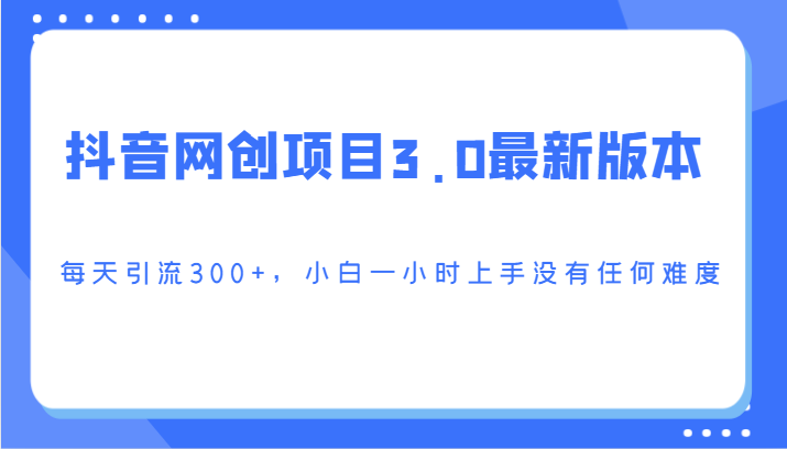 抖音网创项目3.0 小白速成 日引300+ 轻松上手