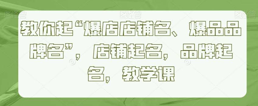 店铺命名与品牌打造 爆款店铺名 品牌名创意教学课