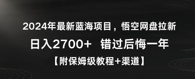 悟空网盘拉新 日赚2700 2024蓝海项目 错过等一年-九零创业网