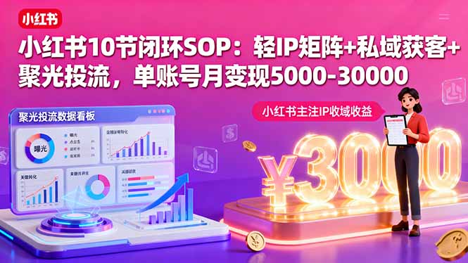 小红书轻IP矩阵 私域引流 单账号月入5000 30000秘诀-九零创业网