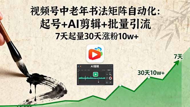 老年书法矩阵自动化 7天起量 30天增粉10万+-九零创业网