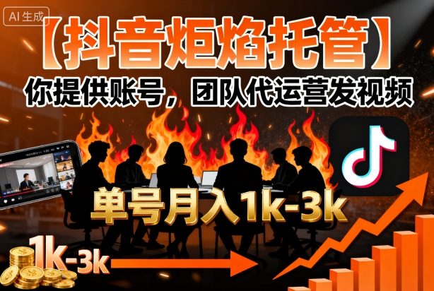 抖音炬焰托管 单号月入1k+ 揭秘团队运营秘诀-九零创业网